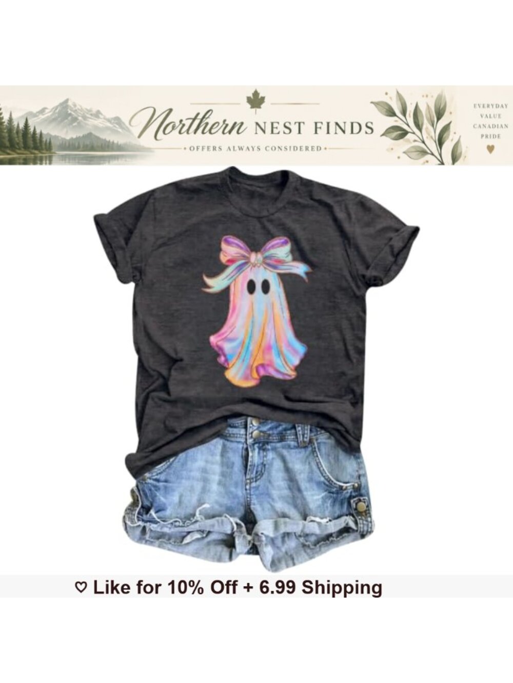 Halloween Ghost Graphic Tee Women Short Sleeve Crewneck Casual T-Shirt